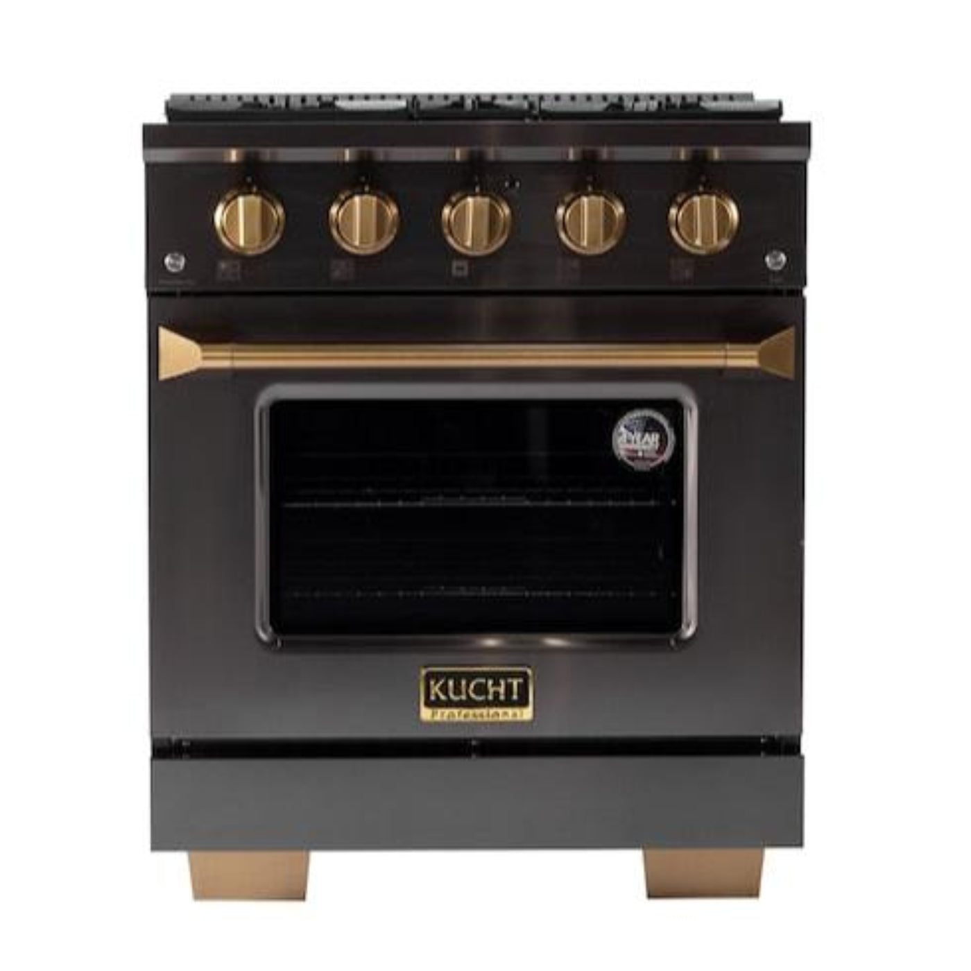 Kucht Gemstone Professional 30" 4.2 cu. ft. Dual Fuel Range in Titanium Stainless Steel with Gold Accent - KED304