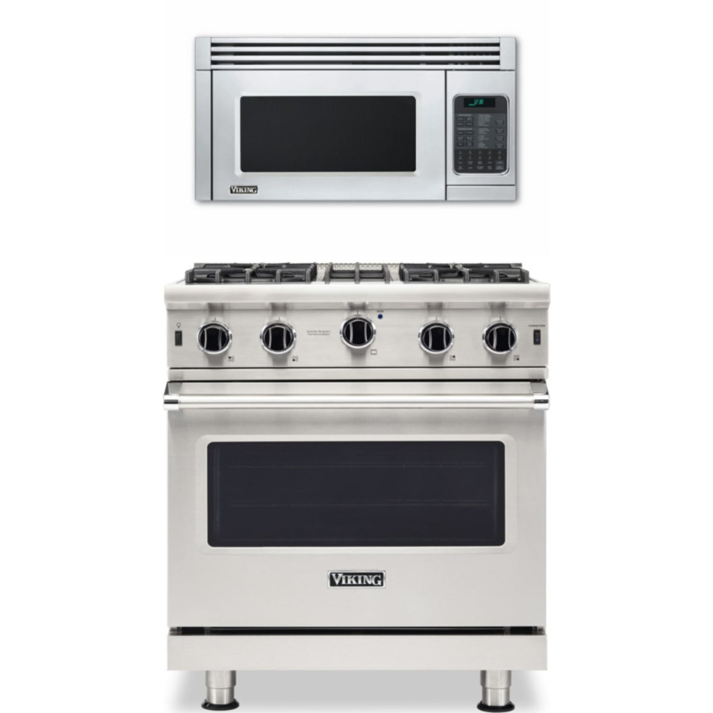 Viking 2-Piece Package 30 Inch Freestanding Professional Gas Range and 30 Inch Convection Microwave Hood - VGIC53024BSSLP
