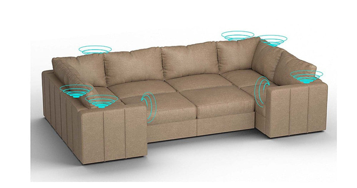 Lovesac – 8 Seats + 10 Sides Combed Chenille & Standard Foam with 8 Speaker Immersive Sound + Charge System – Taupe - 1772604858047_679