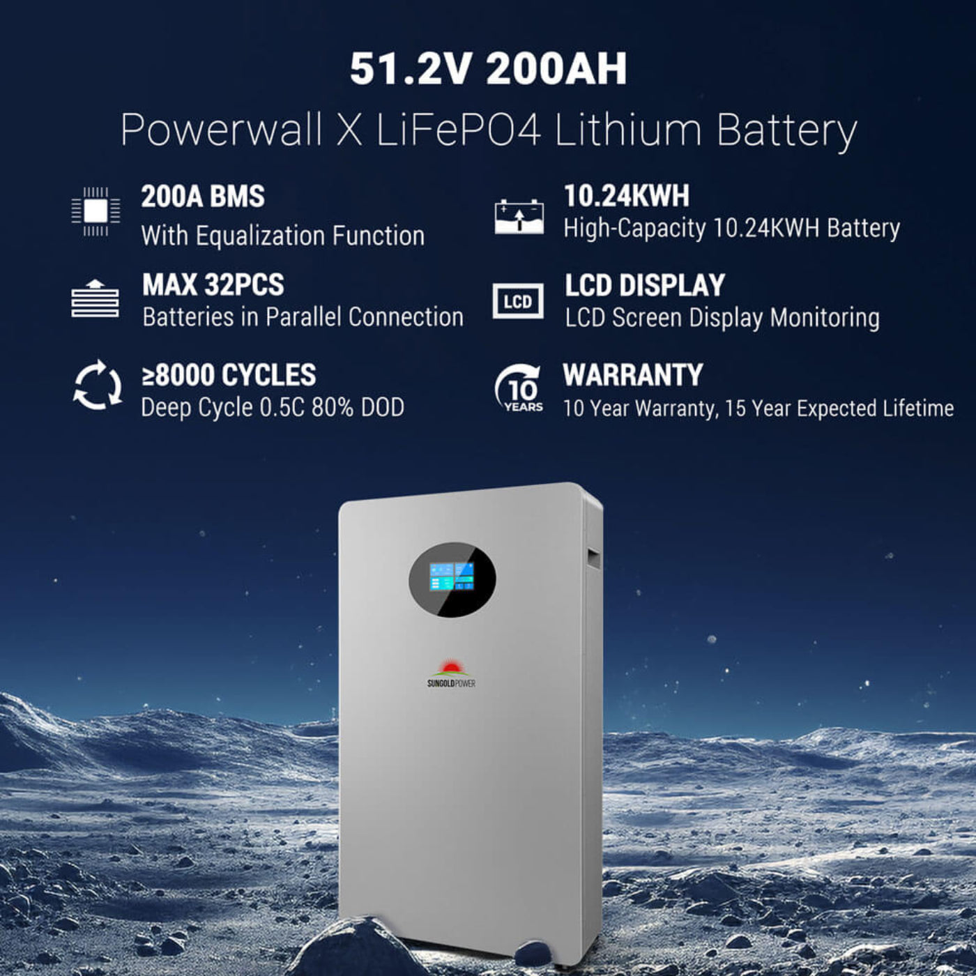 SunGold Power X LITHIUM BATTERY 51.2V 200AH  - SG48200T