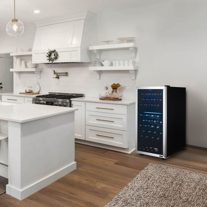 Newair - 76-Bottle Dual-Zone Freestanding Wine Cooler w/ Low-Vibration Ultra-Quiet Inverter Compressor NWC076SS00