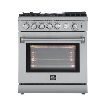 Forno 2-Piece Appliance Package - 30-Inch Gas Range with Air Fryer & Wall Mount Hood in Stainless Steel - AP2-6276-30