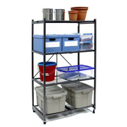 Origami 4 Tier Multipurpose Folding Storage Rack with Wheels, 4 Pack, Gray - 414443