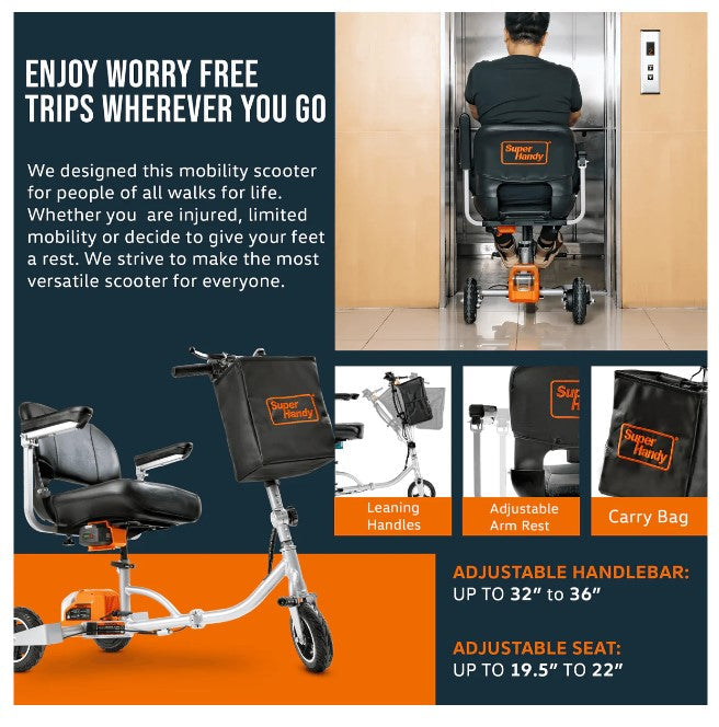 Super Handy GCAT021 Folding Mobility Scooter Plus with 3-Wheels Long Range 48V Brushless Motor and Extra Battery New Canada Only - GCAT021