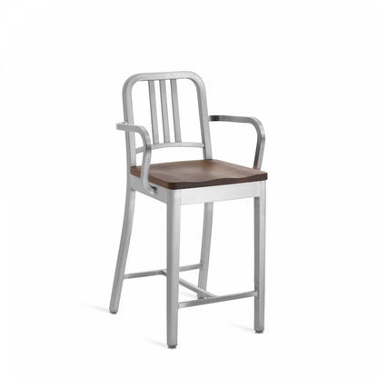 Emeco 1104 Navy Counter Stool With Arms - 1104 24 A CHERRY