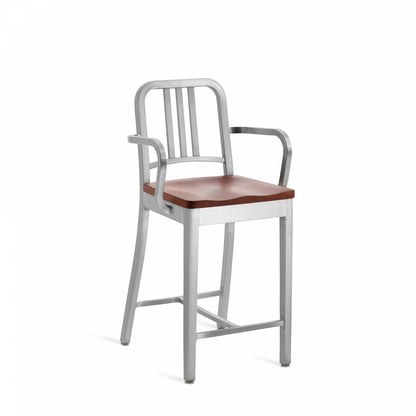 Emeco 1104 Navy Counter Stool With Arms - 1104 24 A CHERRY