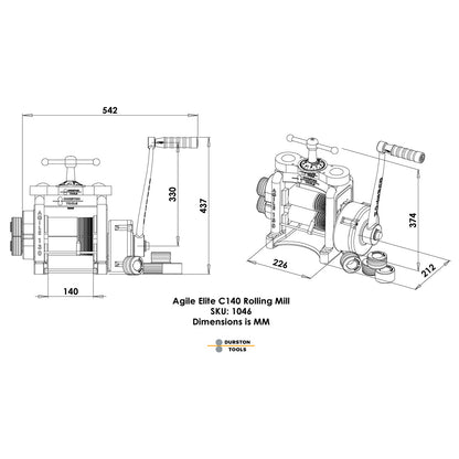 Durston 1046 Agile Elite C140 Combo Rolling Mill with Reduction Gear & Extension Rolls