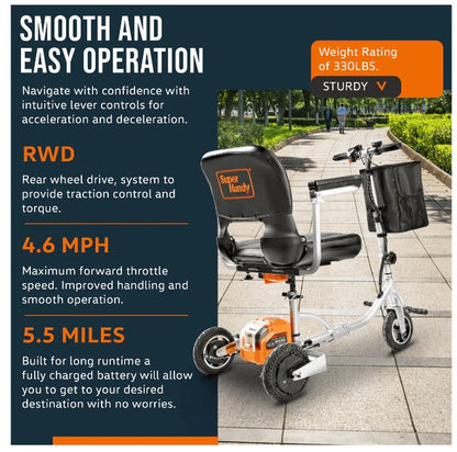 Super Handy GCAT021 Folding Mobility Scooter Plus with 3-Wheels Long Range 48V Brushless Motor and Extra Battery New Canada Only - GCAT021