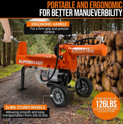 Super Handy GCAO024 Log Splitter 14-Ton Horizontal Portable Electric 120V 15Ah 2.5HP Motor New Canada Only - GCAO024