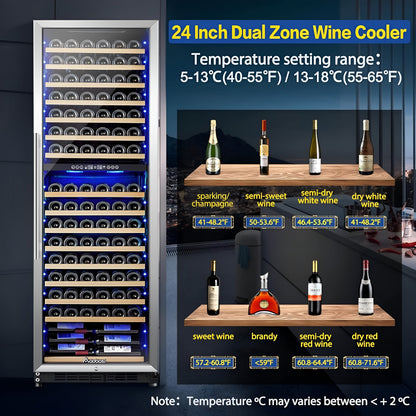 AOBOSI 24 inch ‎Wine Cooler 176 Bottles Capacity Dual Zone - YC-510B