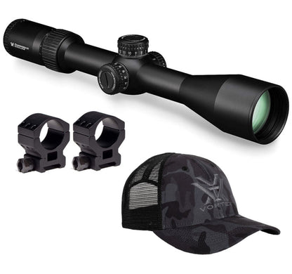 Vortex Optics Diamondback Tactical 6-24x50  (MOA) 30mm Tube Riflescope ( ) with 30mm High Rings (1.18in) Set and Free Black Camo Hat Bundle - DBK-10028