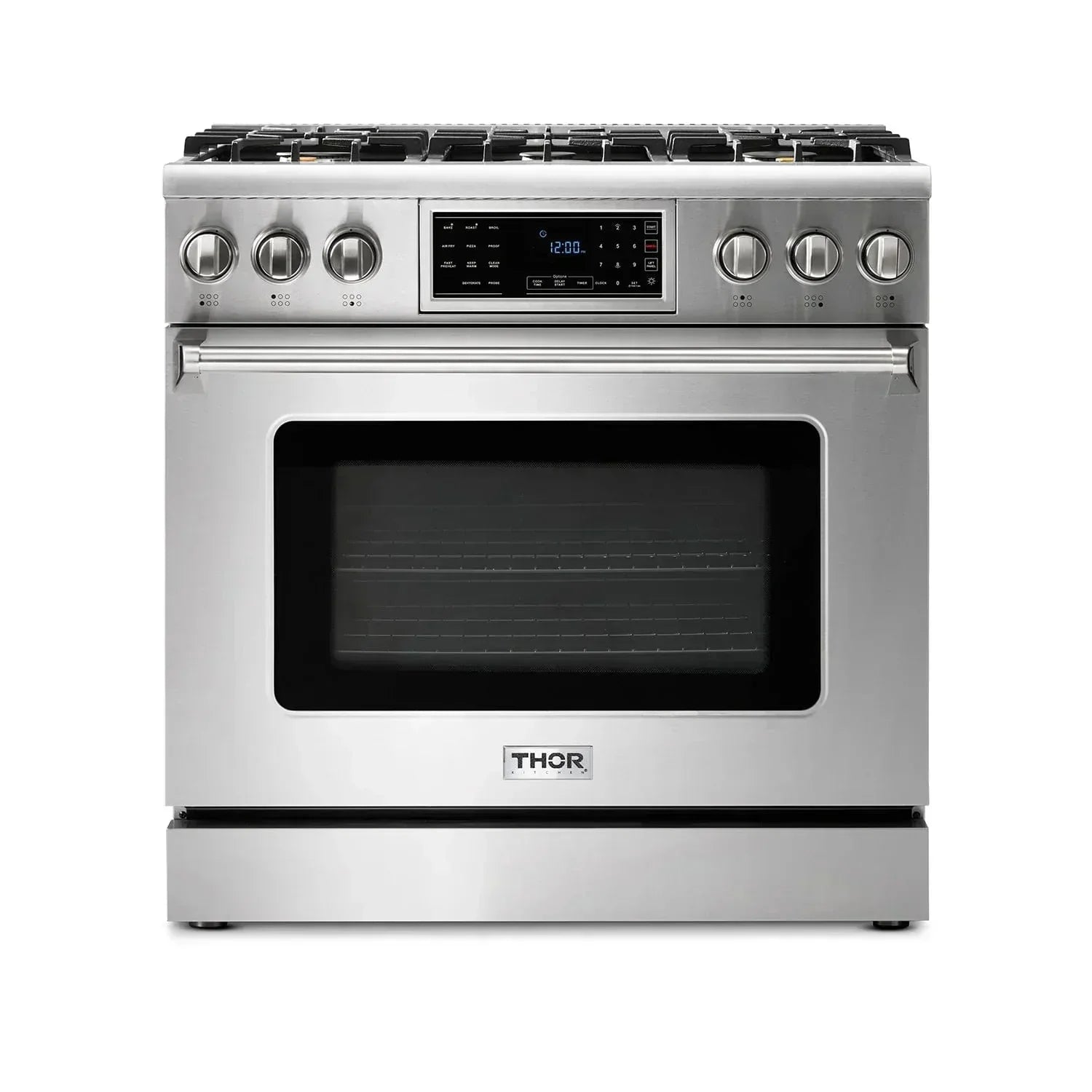 Thor Kitchen Appliance Package - 36 In. Gas Range, Range Hood, Refrigerator with Water and Ice Dispenser, Dishwasher, Wine Cooler, AP-TRG3601-C-8