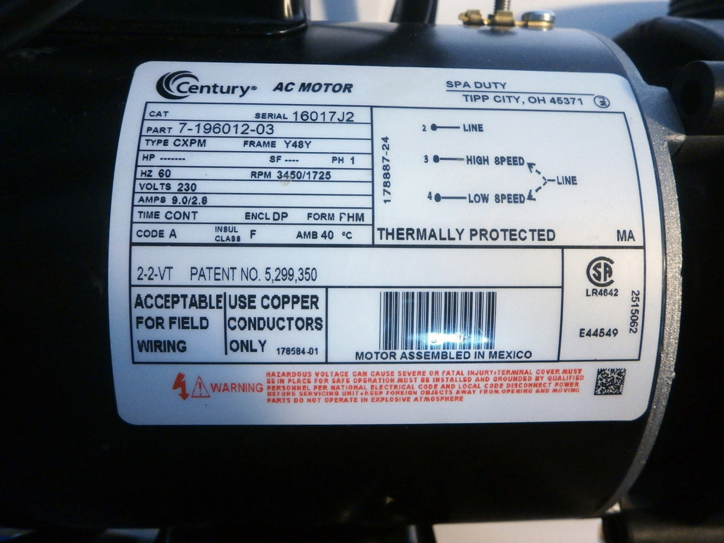 MASTER SPAS Pump, 4.5HP 2SP 48 Frame 230v - X320465