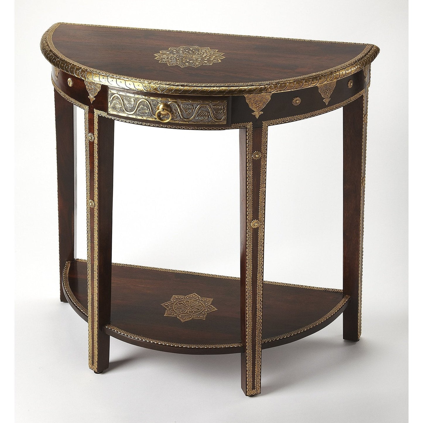 Butler Specialty Company Ranthore Brass Demilune Console Table, Dark Brown  - 2054290