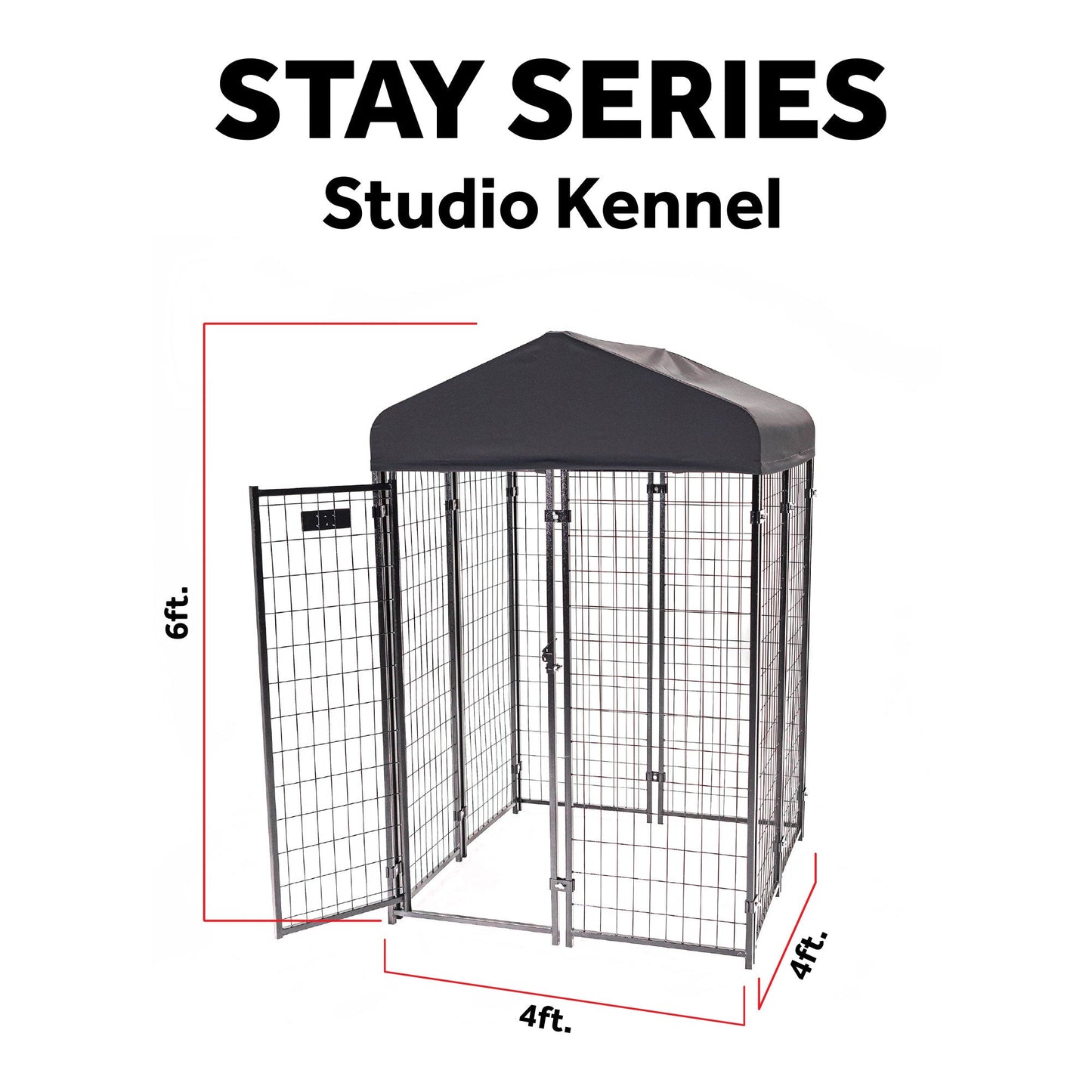 Lucky Dog STAY Series 4 x 4 x 6 Foot Roofed Steel Frame Studio Dog Kennel, Grey - 268849