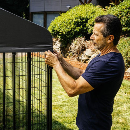 Lucky Dog STAY Series 4 x 4 x 6 Foot Roofed Steel Frame Studio Dog Kennel, Grey - 268849