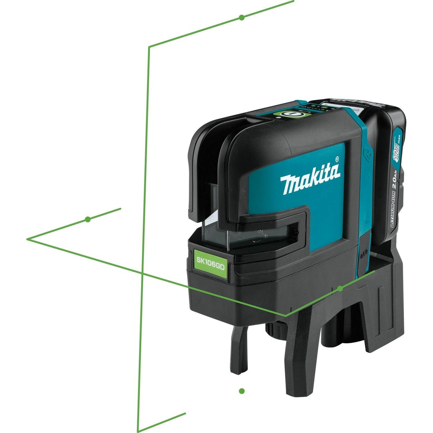 Makita  12V Max CXT Self-Leveling Cross-Line/4-Point Green Laser Kit, bag, with one battery - SK106GDNAX