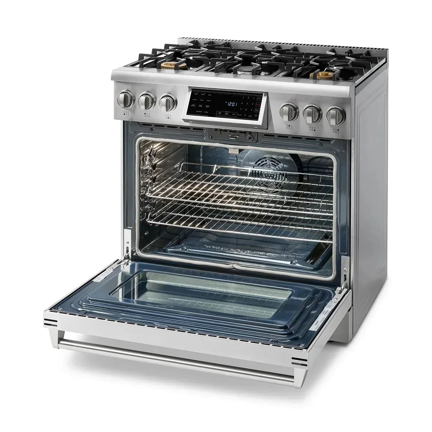 Thor Kitchen Appliance Package - 36 In. Gas Range, Range Hood, Microwave Drawer, Refrigerator, Dishwasher, Wine Cooler, AP-TRG3601-C-6