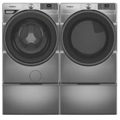 Whirlpool 27 Inch Smart Front Load Washer & Whirlpool 27 Inch Smart Gas Dryer with Whirlpool WFP2715RR 15.5 Inch Pedestal for Front Load Washer and Dryer - WGD5720RR