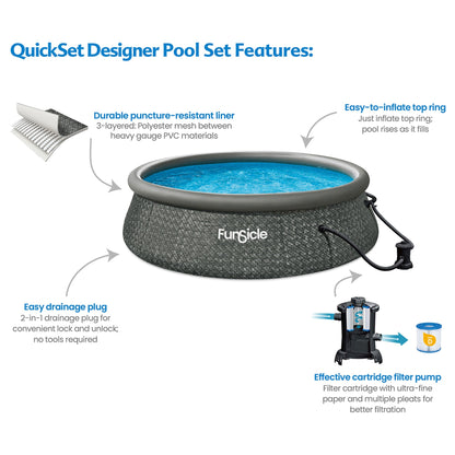 Marcy Funsicle 12' x 36" QuickSet Ring Top Above Ground Swimming Pool, Herringbone - 308879