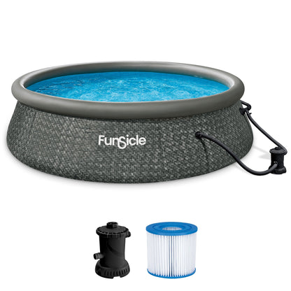 Marcy Funsicle 12' x 36" QuickSet Ring Top Above Ground Swimming Pool, Herringbone - 308879