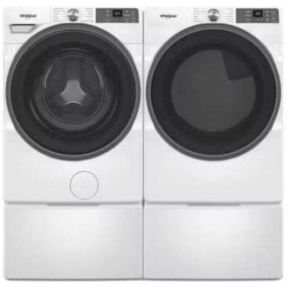 Whirlpool 4.5 cu. ft. Smart Front Load Washer & Whirlpool 27 Inch Smart Electric Dryer with Whirlpool 15.5 Inch Pedestal for Front Load Washer and Dryer - WED5720RW