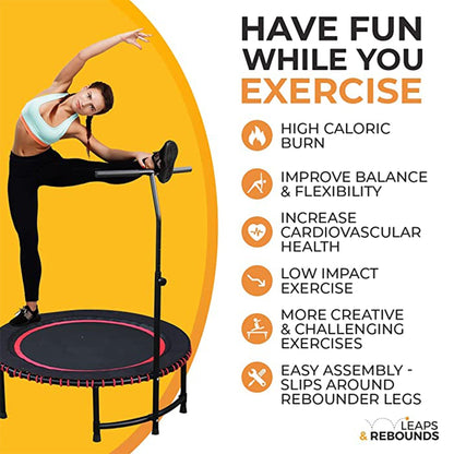 LEAPS & REBOUNDS 48" Adjustable Stability Bar with 48" Fitness Trampoline, Green - 318053