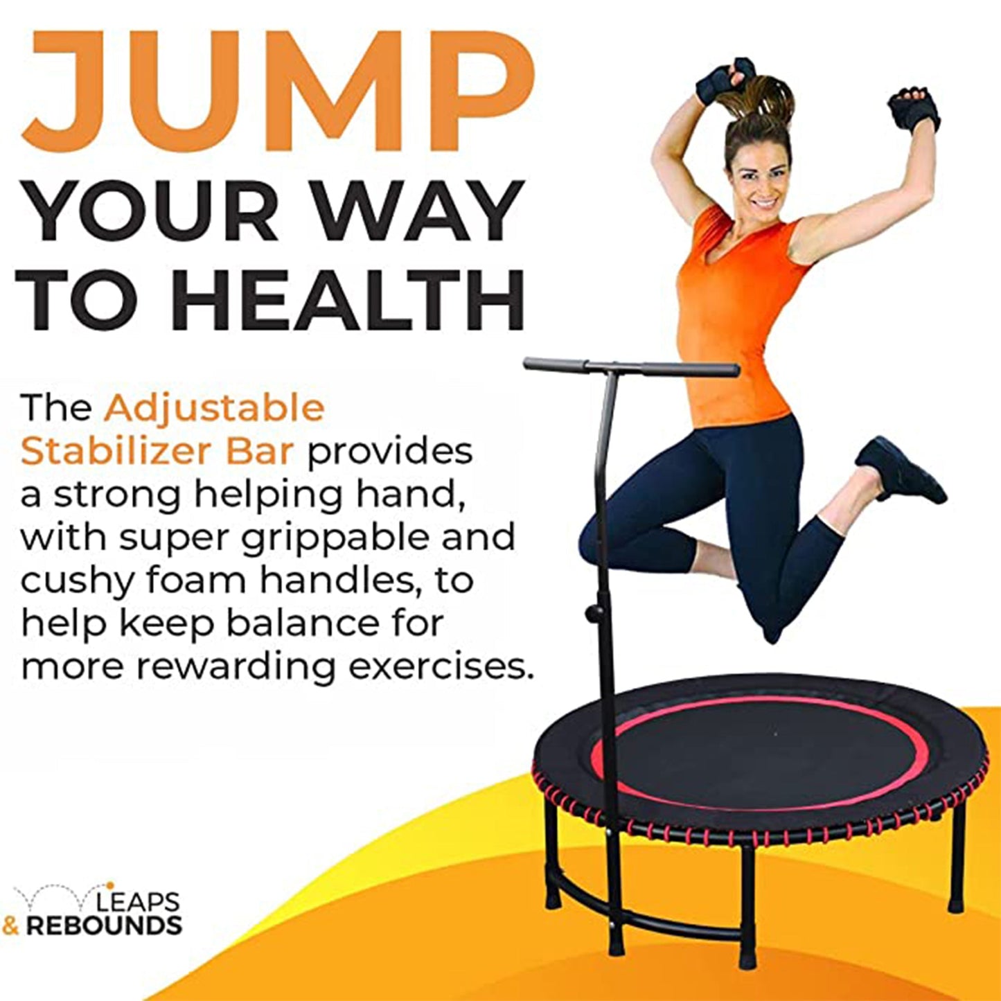 LEAPS & REBOUNDS 40" Adjustable Stability Bar with 40" Fitness Trampoline, Red - 318065