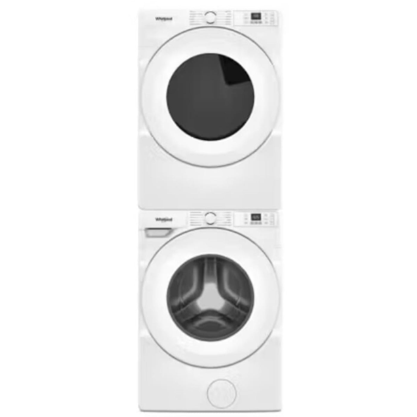 Whirlpool 4.5 cu ft Front Load Washer & Whirlpool 7.4 cu ft Capacity Smart Electric Dryer with Whirlpool Stack Kit for HybridCare, Long Vent and Standard Dryers - WED4720RW