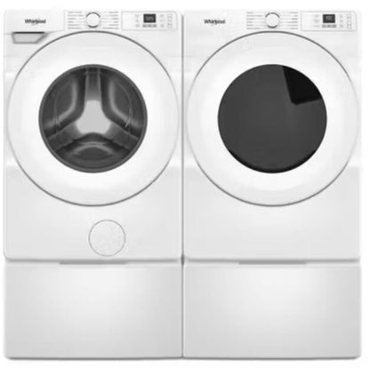 Whirlpool 4.5 cu ft Front Load Washer & Whirlpool 7.4 cu ft Capacity Smart Electric Dryer with Whirlpool WFP2715HW 15.5 Inch Pedestal for Front Load Washer and Dryer - WED4720RW