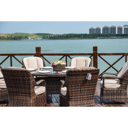 HomeRoots Outdoors - Ozark Brown 8-Piece Wicker Oval Outdoor Dining Set With Beige Cushion - 389973
