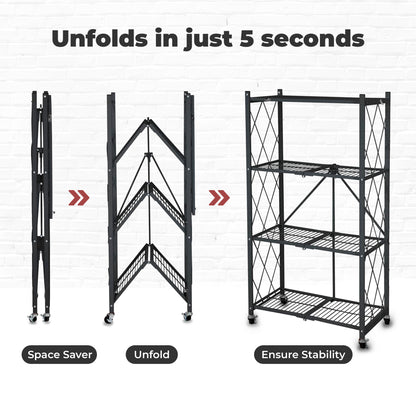 Origami 4 Pack 4 Tier Folding Garage Shelves Heavy Duty Shelving with Wheels - 415228