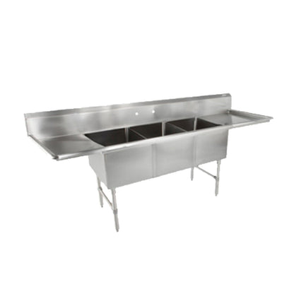 John Boos 3B20304-2D24 Three-Compartment Sink with Two 24" Drainboards - JB3B203042D24