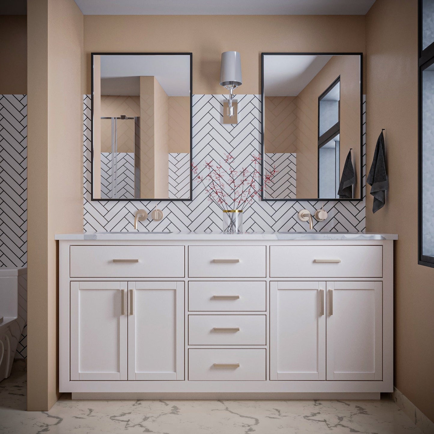 Altair Designs 72" double vanity with top - 531072-WH-CA-NM