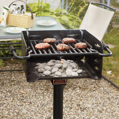 Pilot Rock Park Style Steel Outdoor BBQ Charcoal Grill and Post, Black (3 Pack) - 404010