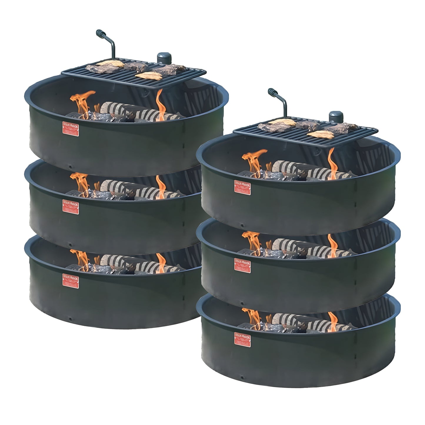 Pilot Rock 6 Pack 30.5 Inch Steel Ground Fire Pit Ring and Metal Cooking Grate - 415884