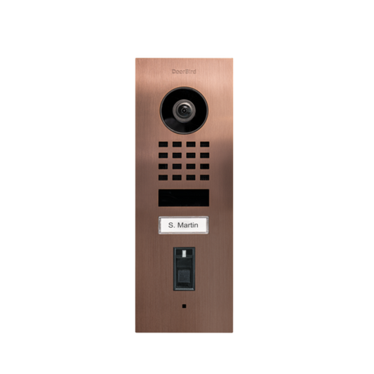 DoorBird D1101FV Fingerprint 50 Flush-Mount IP Video Door Station, 1 Call Button in Bronze - 423872196