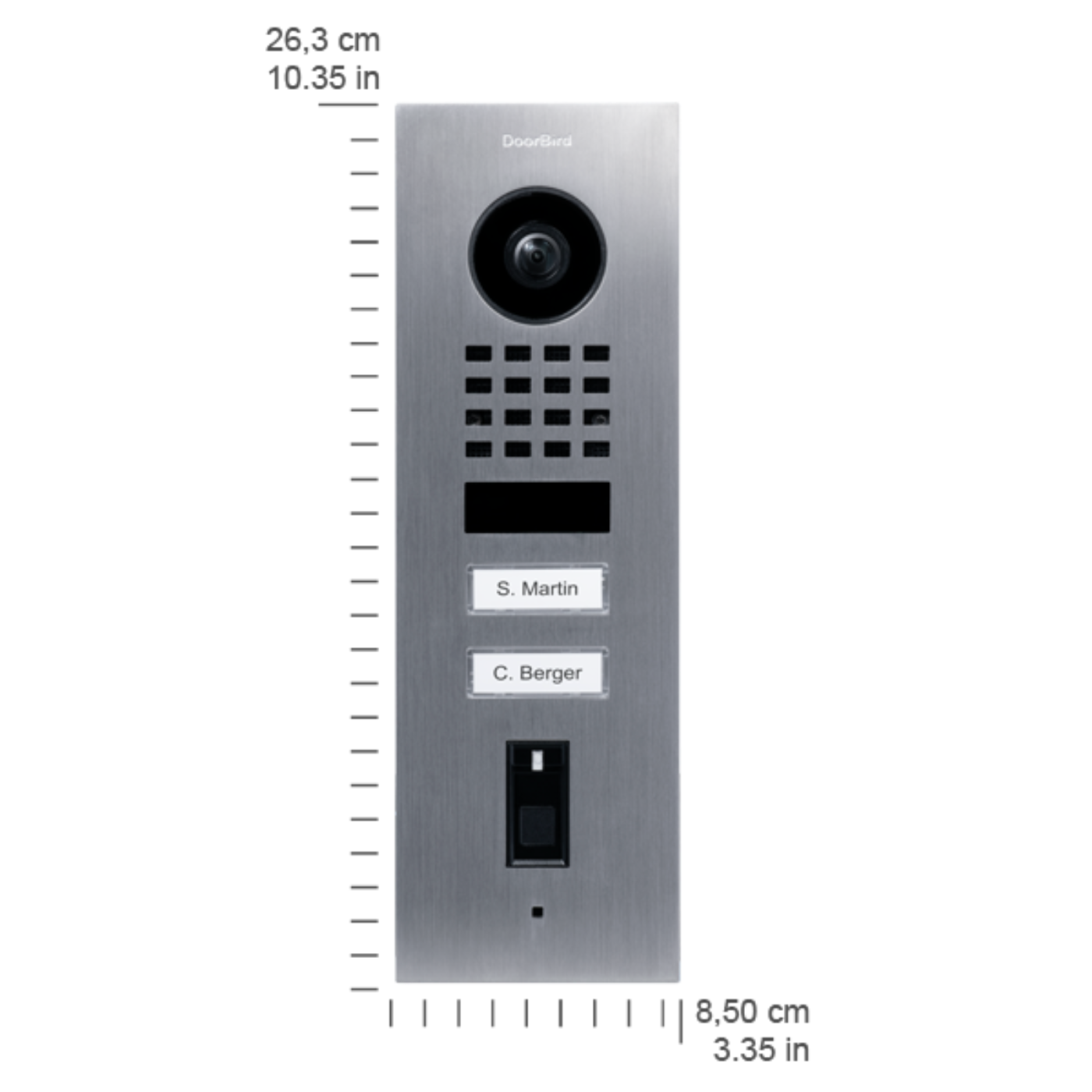 DoorBird D1102FV Fingerprint 50 Flush-Mount IP Video Door Station, 2 Call Button in  Stainless Steel V4A - 423872301