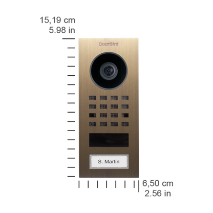 DoorBird D1101V Surface-Mount IP Video Intercom, 1 Call Button in Real Burnished Brass - 423873346