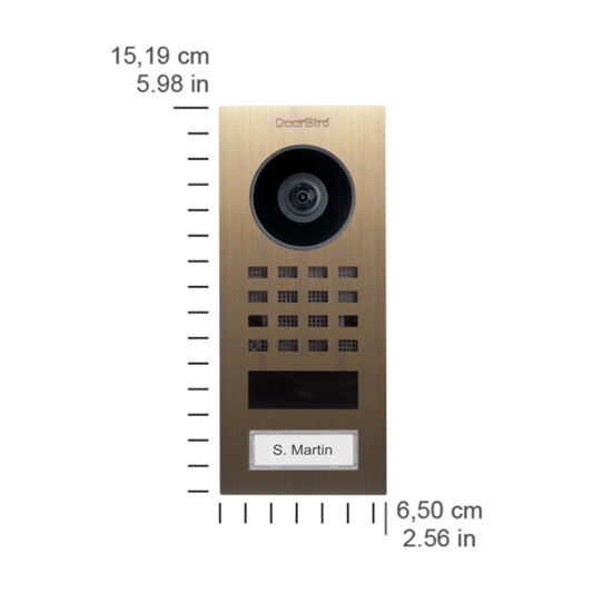DoorBird D1101V Surface-Mount IP Video Intercom, 1 Call Button in Real Burnished Brass - 423873346