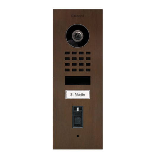 DoorBird D1101FV Fingerprint 50 Flush-Mount IP Video Door Station, 1 Call Button in Architectural Bronze - 423873513