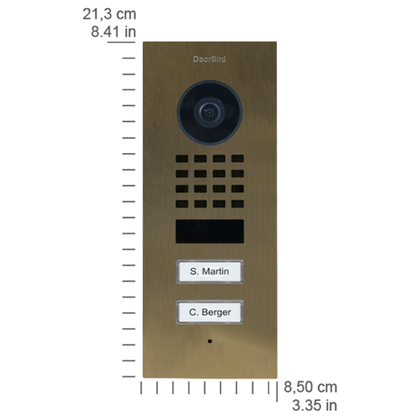 DoorBird D1102V Flush-Mount IP Video Door Station, 2 Call Button in Real Burnished Brass - 423873926