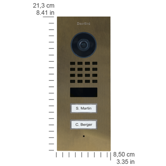 DoorBird D1102V Flush-Mount IP Video Door Station, 2 Call Button in Real Burnished Brass - 423873926