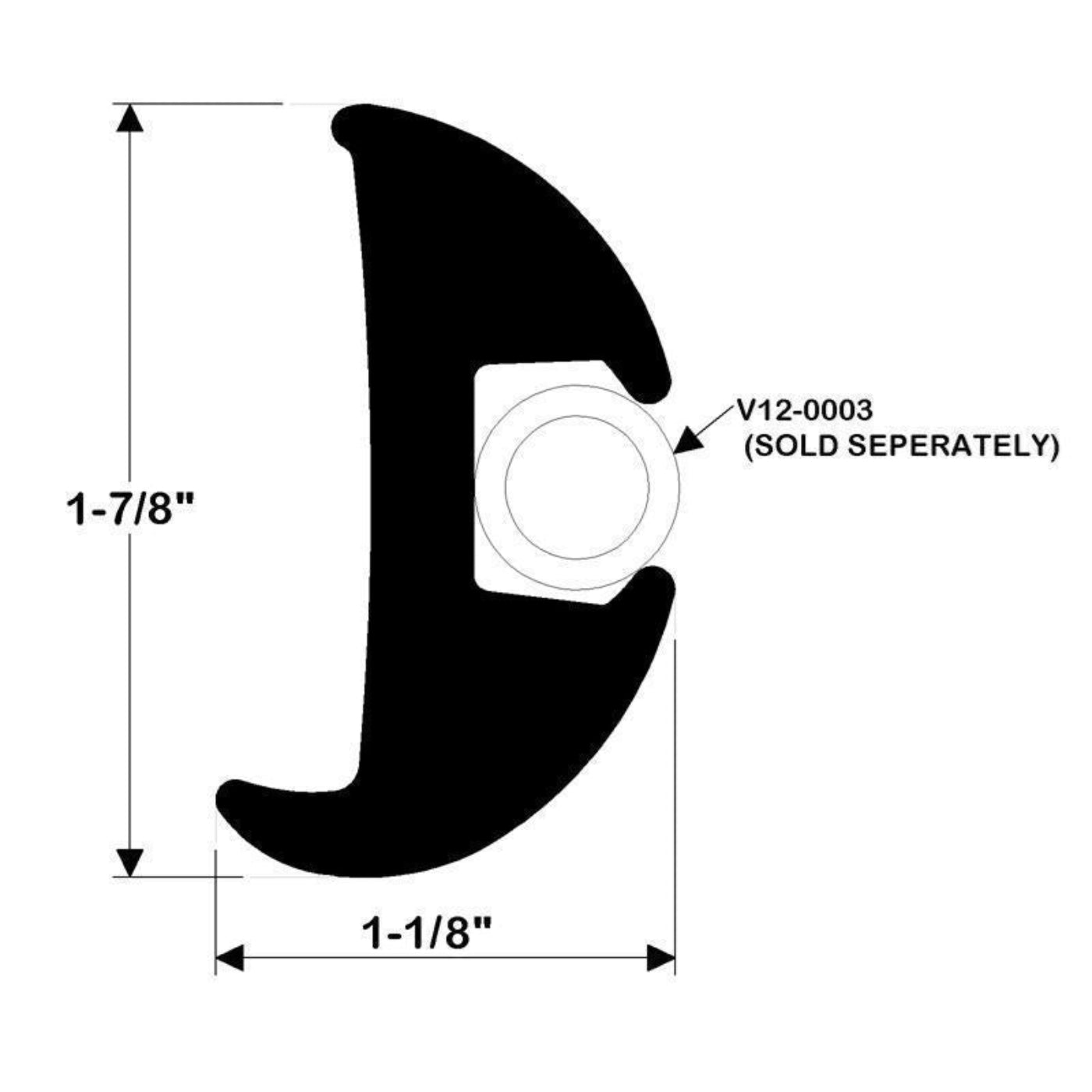 Taco Marine  50'  Black 1-7/8’’ X 1-1/8’’ FLEXIBLE RUB RAIL  Part#  - V11-2423BKA50-1