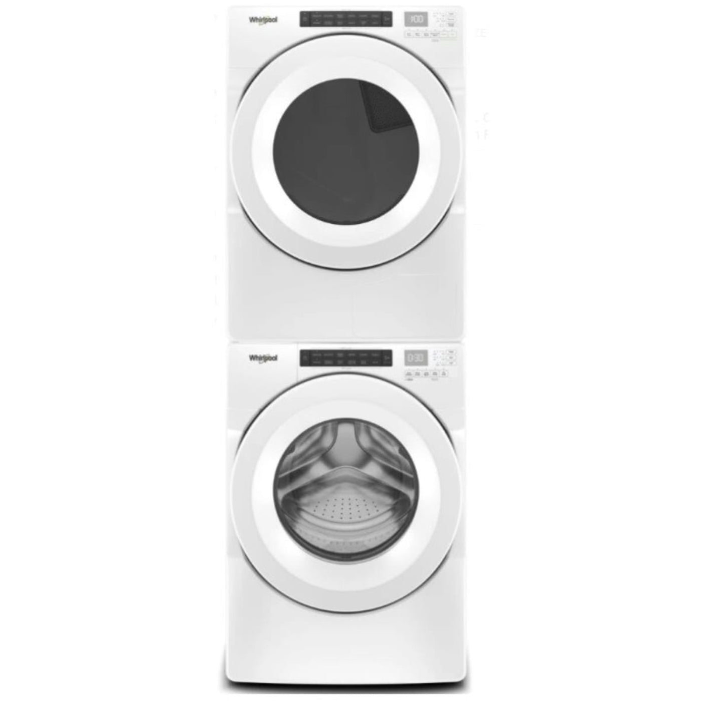 Whirlpool 27 Inch Front Load Washer & Whirlpool 27 Inch Ventless Electric Dryer with Whirlpool Stack Kit for HybridCare, Long Vent and Standard Dryers - WHD560CHW