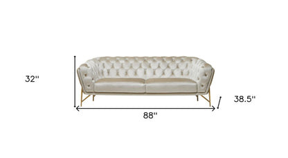 Modway Furniture 88" Beige Velvet Sofa with Gold Legs - Luxurious Comfort, Elegant Design & Tufted Detailing for Your Home - 488828-HOMEROOTS