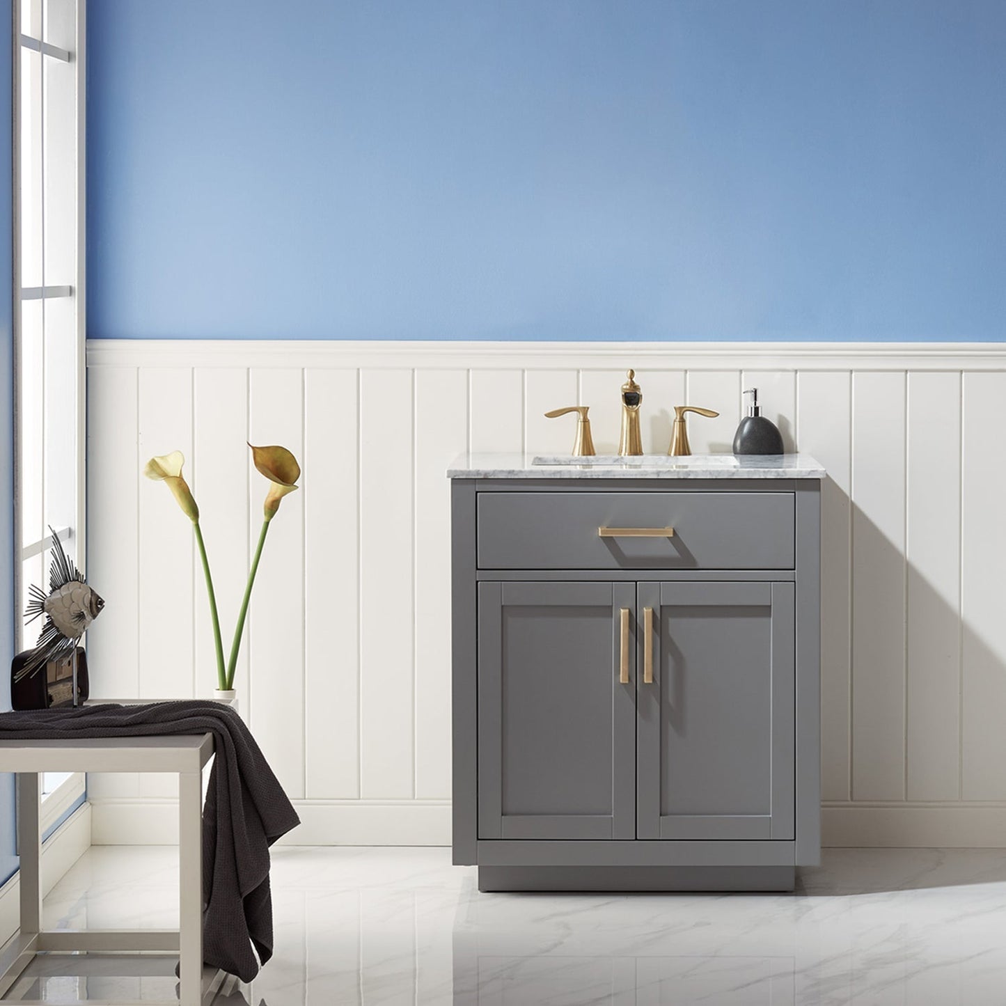 Altair Designs 30" single vanity with top - 531030-WH-CA-NM