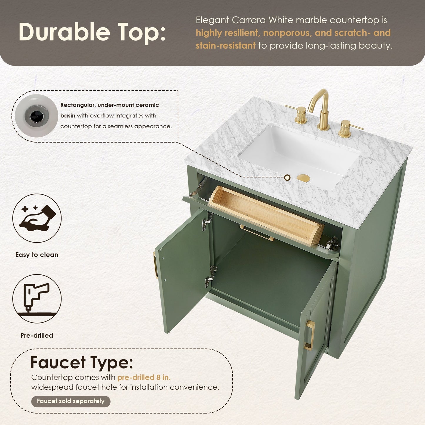 Altair Designs Ivy 30"/36"/48" single vanity with top - 531030-VG-CA-NM
