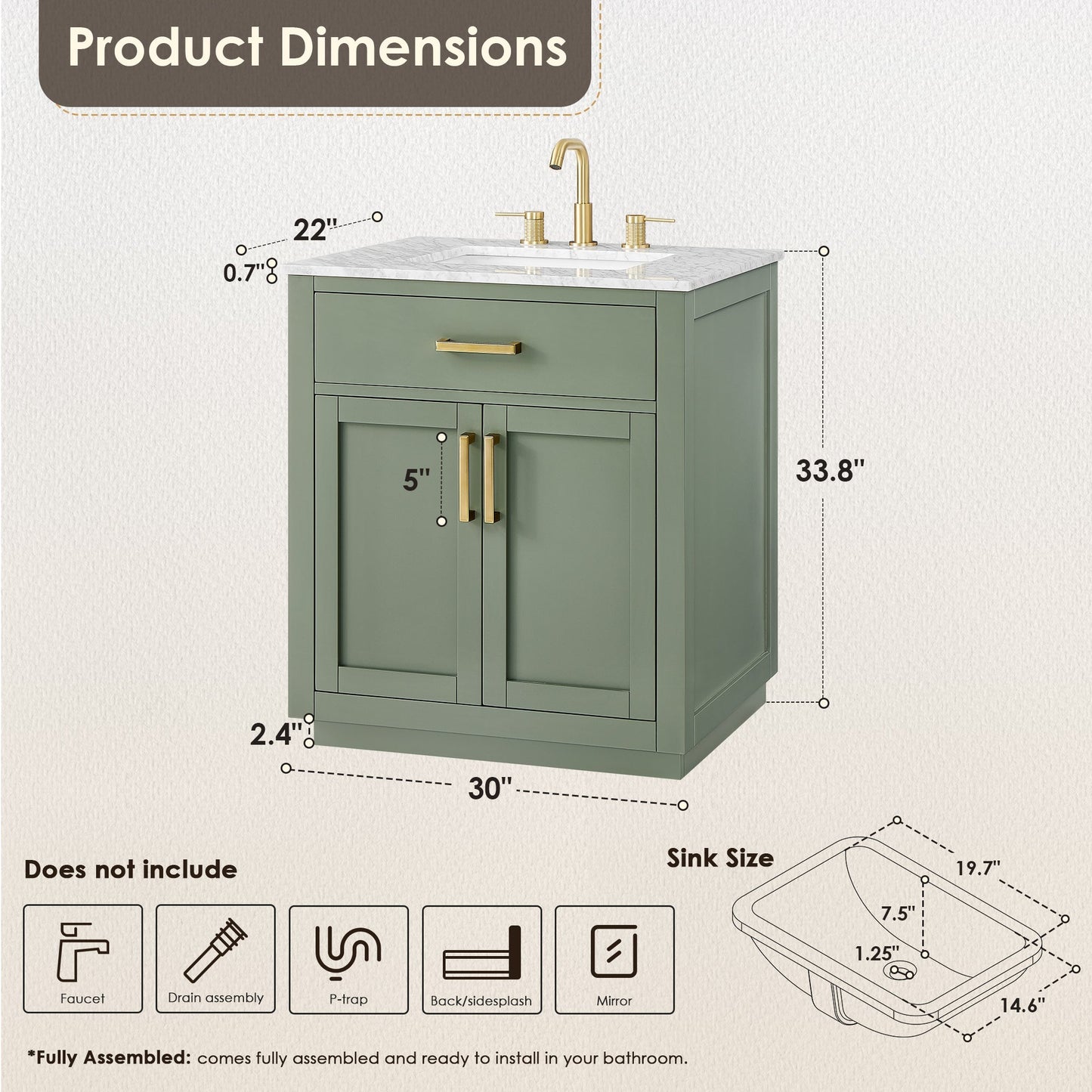 Altair Designs Ivy 30"/36"/48" single vanity with top - 531030-VG-CA-NM