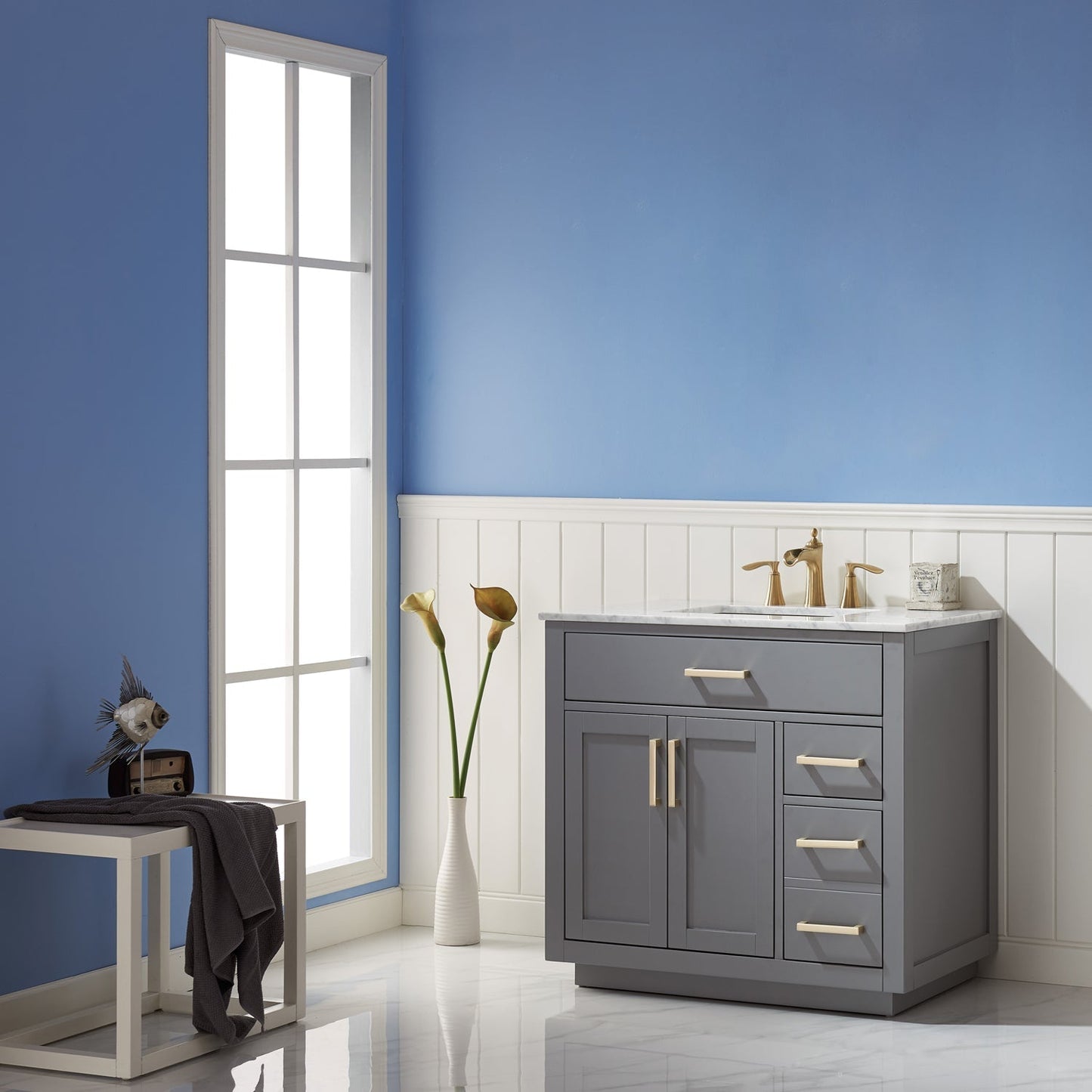 Altair Designs 36" single vanity with top - 531036-WH-CA-NM